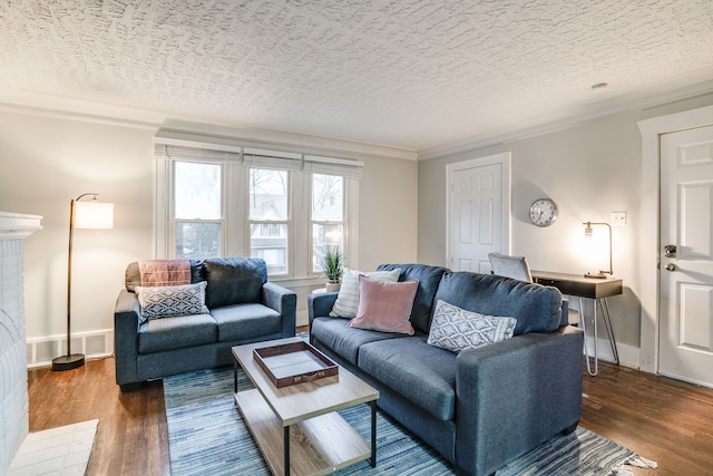 17215 Warrington Dr, Detroit, MI 48221 - living area featuring visible vents, crown molding, wood finished floors, baseboards, and a textured ceiling