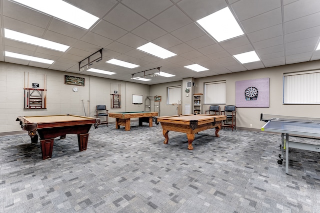 21800 Morley Ave Unit 619, Dearborn, MI 48124 - playroom featuring baseboards, a drop ceiling, pool table, and carpet