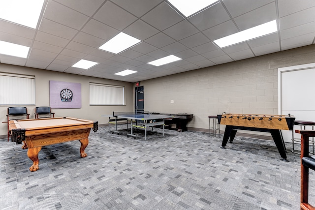 21800 Morley Ave Unit 619, Dearborn, MI 48124 - recreation room featuring carpet, billiards, concrete block wall, and baseboards