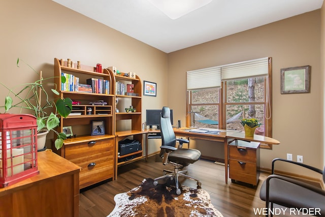 office space with dark wood-style floors