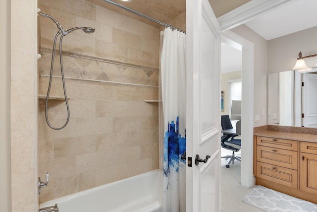 full bathroom featuring vanity and shower / bath combo