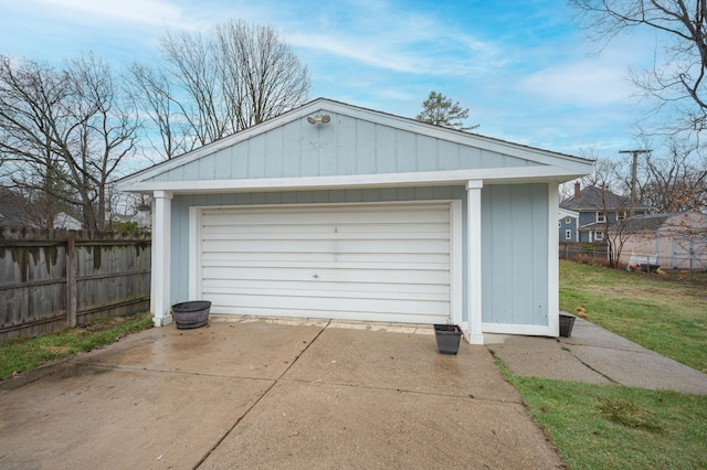detached garage with fence