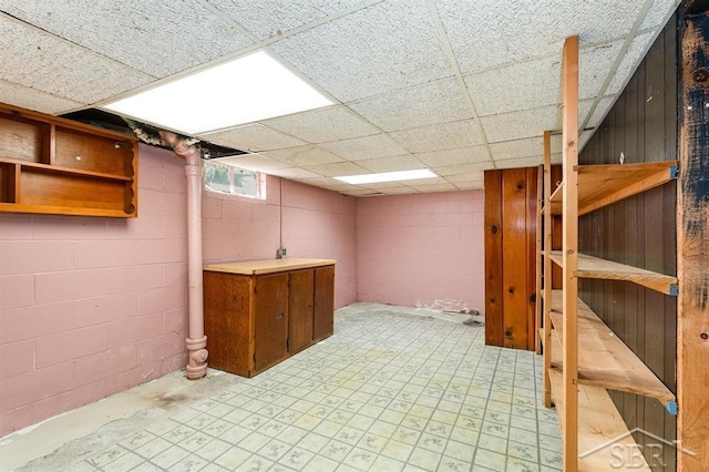 below grade area with a paneled ceiling