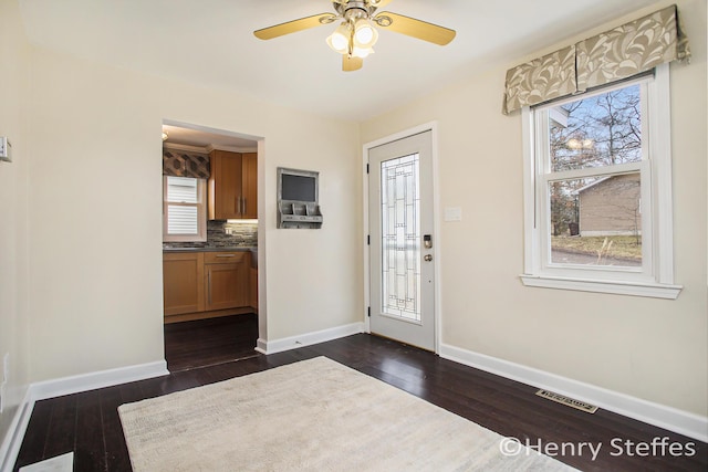1355 Middle Ln, Battle Creek, MI 49014 - entryway featuring plenty of natural light, dark wood-type flooring, and a ceiling fan