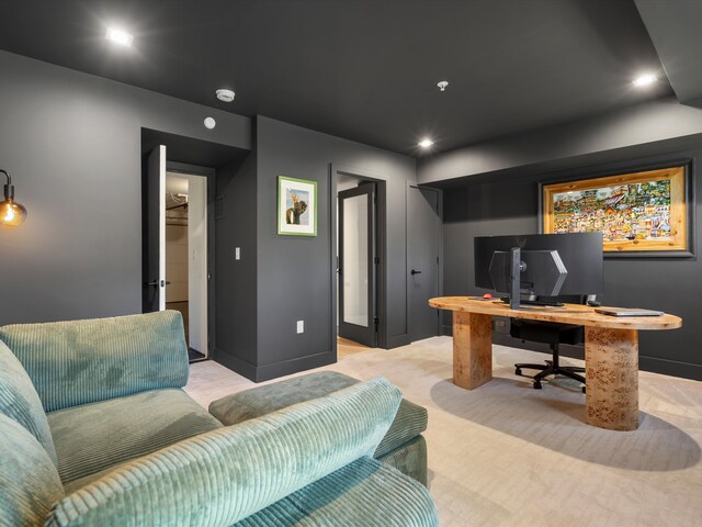 office area featuring baseboards and recessed lighting