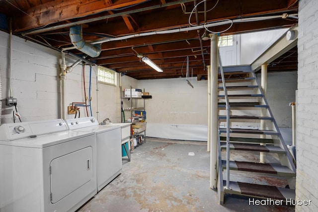below grade area with independent washer and dryer and stairway