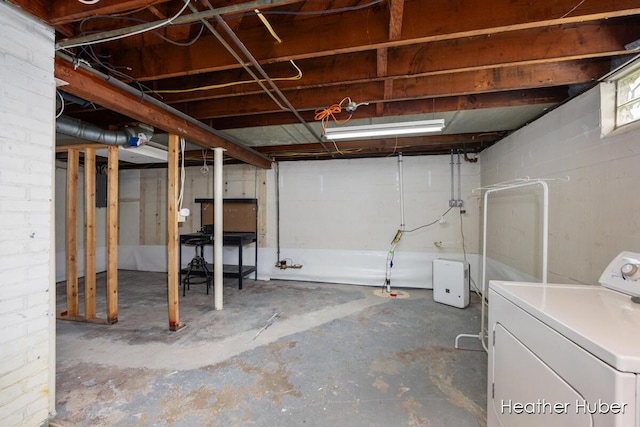 unfinished below grade area featuring washer / dryer