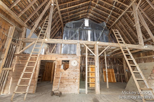 miscellaneous room featuring high vaulted ceiling