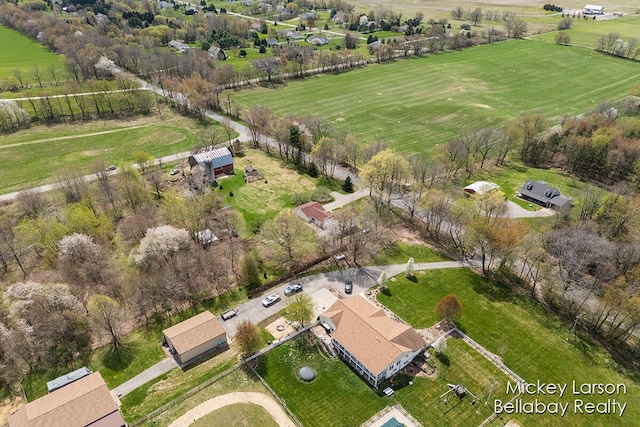 birds eye view of property with a rural view