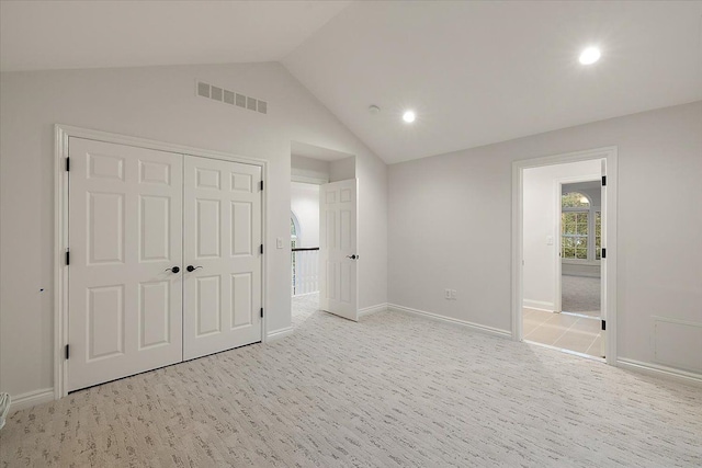 unfurnished bedroom featuring visible vents, recessed lighting, and baseboards