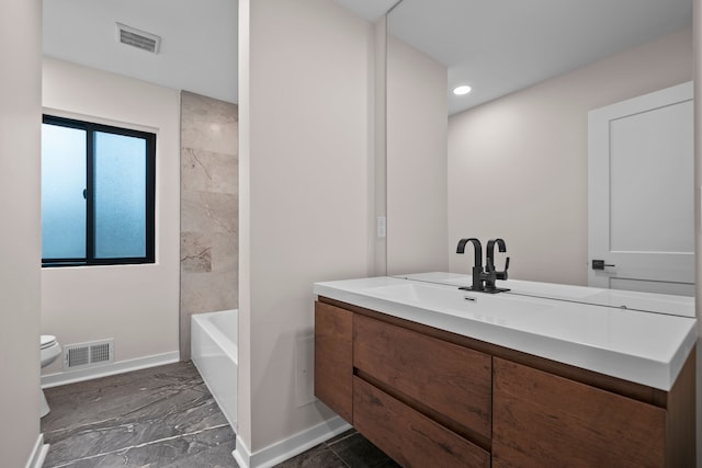 21725 Normandale St, Beverly Hills, MI 48025 - bathroom featuring toilet, marble finish flooring, baseboards, vanity, and recessed lighting