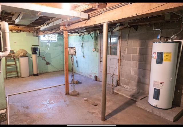basement with water heater