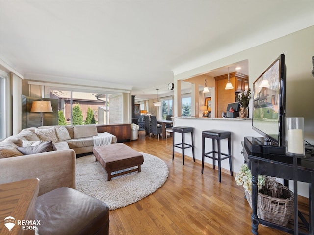 living area with light wood-type flooring