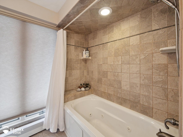 bathroom featuring tile patterned floors and a combined bath / shower with jetted tub