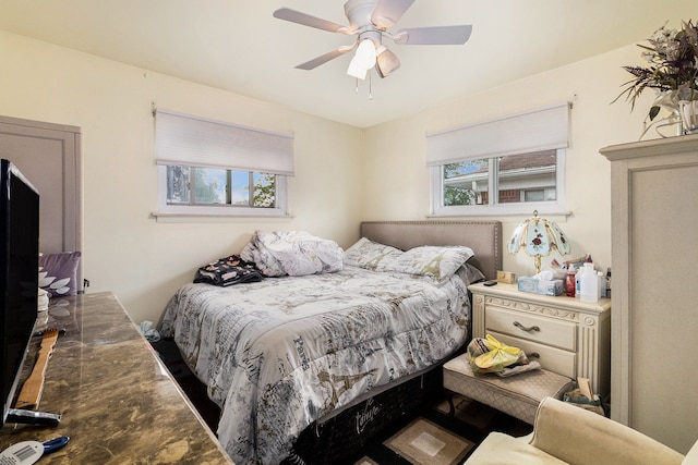 bedroom featuring multiple windows and a ceiling fan