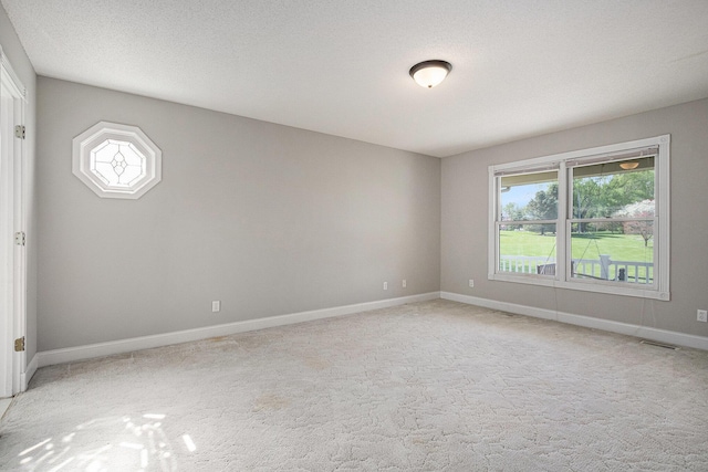 spare room featuring visible vents, baseboards, a wealth of natural light, and light colored carpet