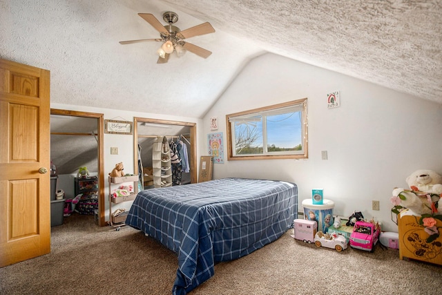 10550 19 1/2 Mile Rd, Marshall, MI 49068 - carpeted bedroom featuring a ceiling fan, a textured ceiling, and lofted ceiling
