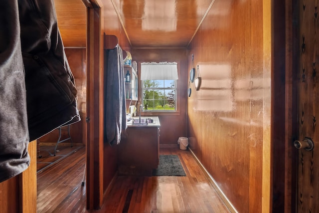 doorway featuring a sink and hardwood / wood-style flooring