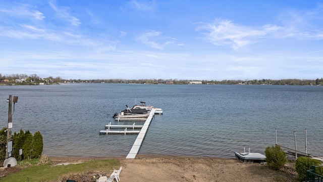 dock area with a water view