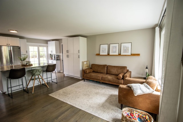 living area featuring dark wood-style floors