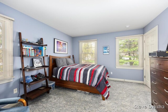 bedroom with baseboards and carpet flooring