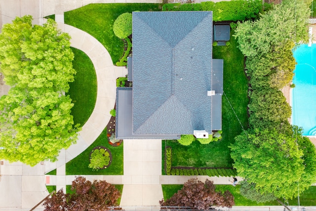 view from above of property with a pool area