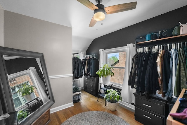1732 14th St, Wyandotte, MI 48192 - spacious closet featuring a ceiling fan, wood finished floors, and lofted ceiling