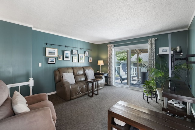 1732 14th St, Wyandotte, MI 48192 - carpeted living area with ornamental molding and a textured ceiling