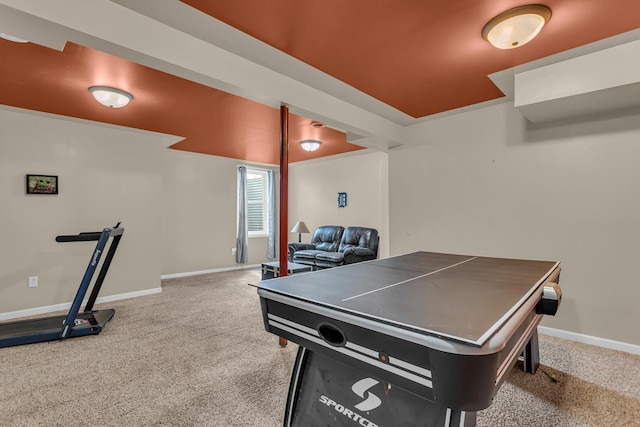 playroom with baseboards and carpet flooring