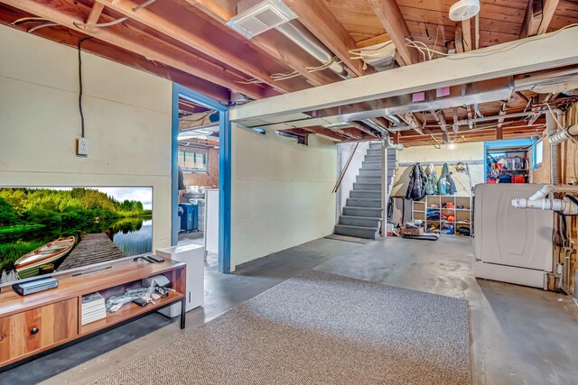 below grade area with visible vents and stairway