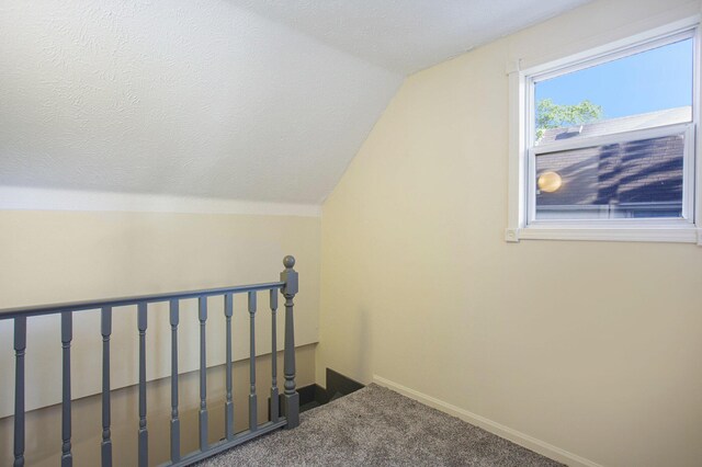 interior space featuring baseboards, carpet, and vaulted ceiling