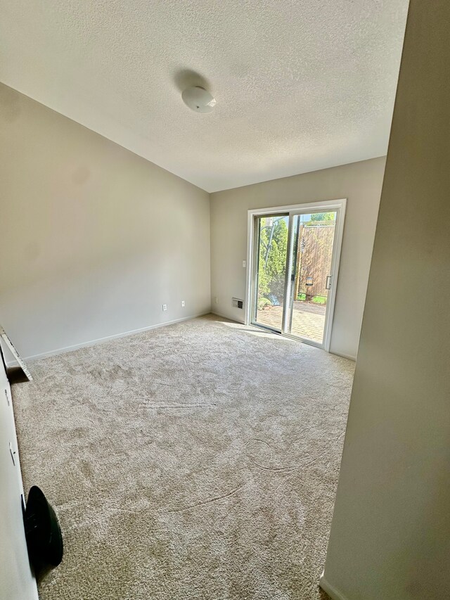 spare room with carpet floors, baseboards, and a textured ceiling