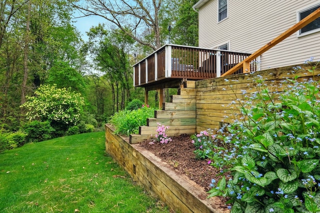 2008 Laurel Oak Dr, Howell, MI 48855 - view of green lawn featuring a deck and stairway