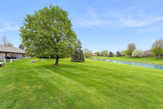 view of yard with a water view