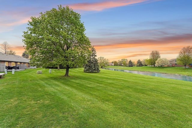 view of yard with a water view