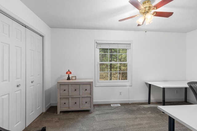 19905 Maple Ln, Howard City, MI 49329 - interior space featuring baseboards, ceiling fan, a closet, and visible vents
