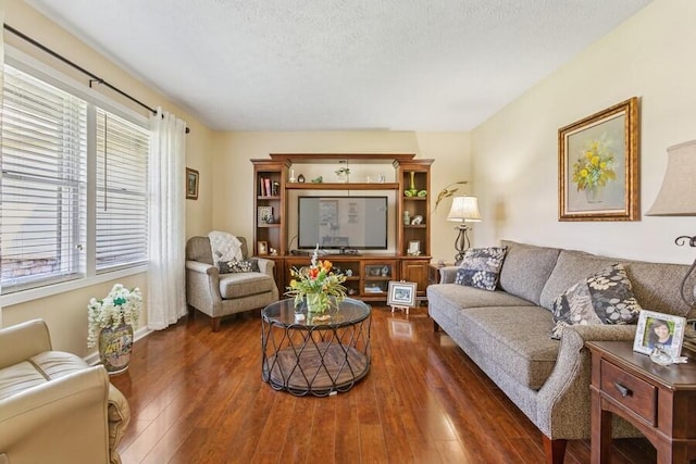 3833 Green Acre Dr, Saint Joseph, MI 49085 - living area with dark wood-style flooring, a textured ceiling, and a wealth of natural light