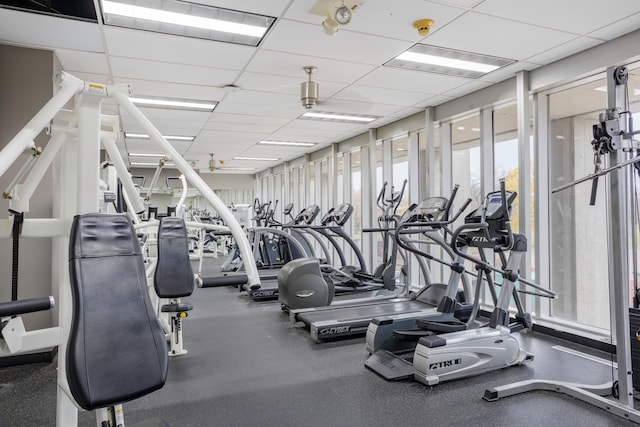 gym featuring a drop ceiling