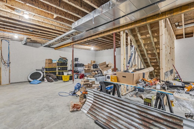 view of unfinished basement
