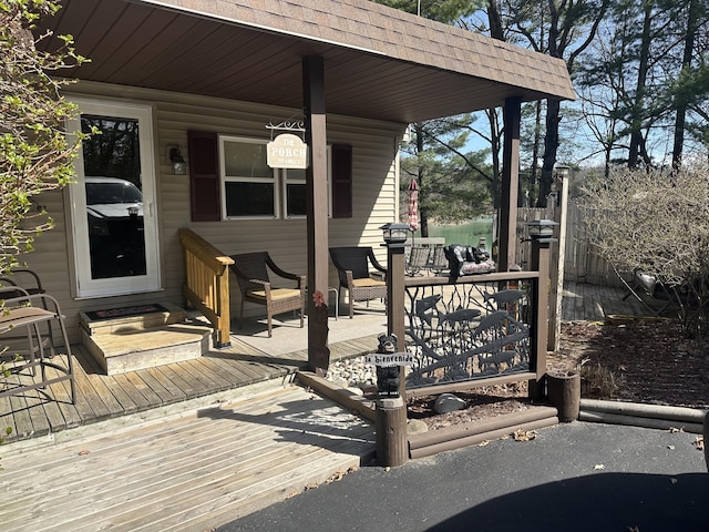 deck featuring a porch