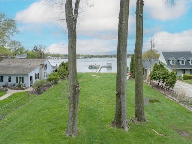 view of yard with a water view