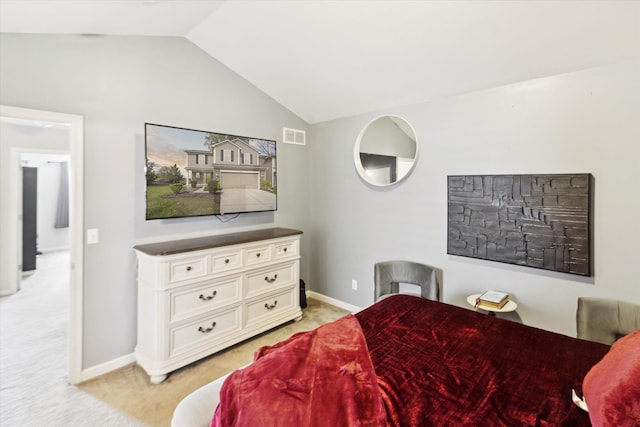 13943 Breakfast Dr, Redford, MI 48239 - bedroom with light carpet, baseboards, lofted ceiling, and visible vents