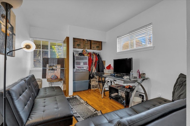 living room with wood finished floors