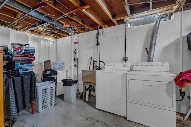 unfinished basement with washer and dryer
