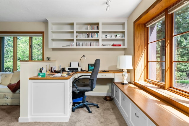 office space with carpet and built in desk