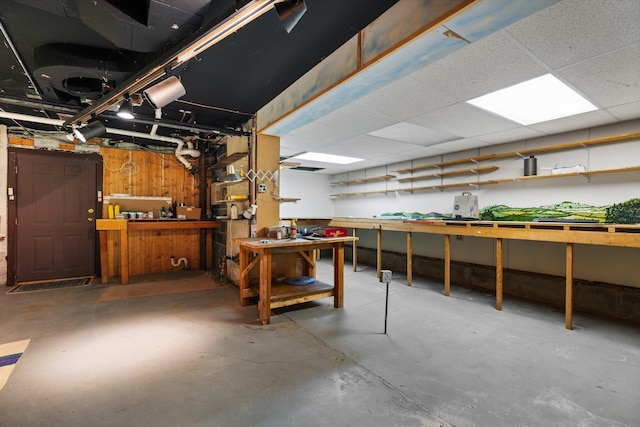 basement featuring a workshop area
