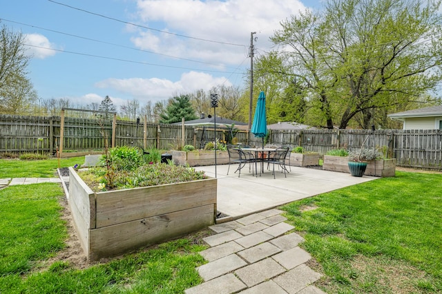 view of patio with a garden and a fenced backyard