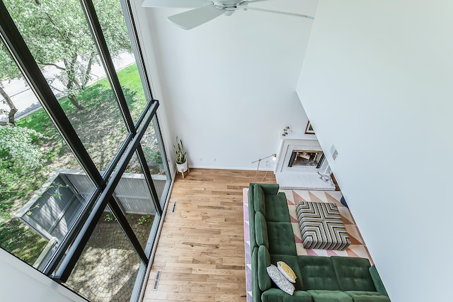 interior space featuring ceiling fan and light wood-style flooring