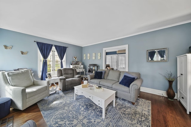 206 S Webster St, Jackson, MI 49203 - living area with crown molding, a wall mounted AC, and wood finished floors