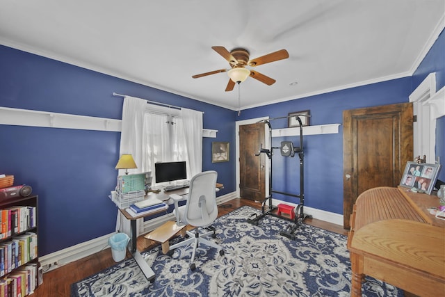 206 S Webster St, Jackson, MI 49203 - office with baseboards, ceiling fan, and wood finished floors